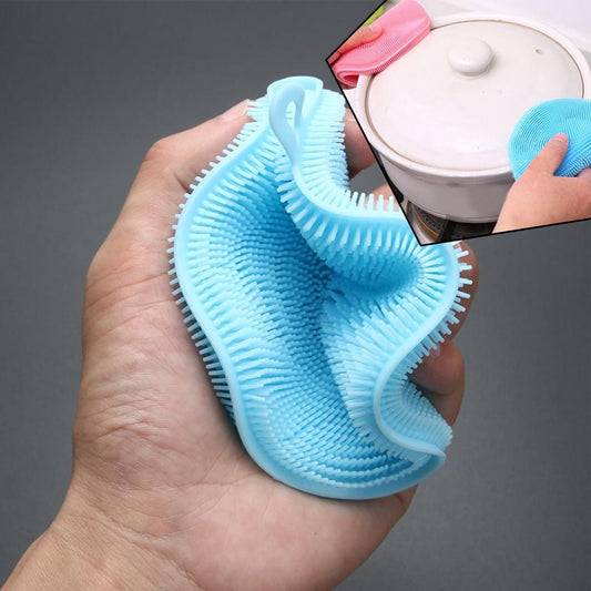 Silicone Dish Scrubber Sponge Food Grade BPA Free Kitchen Cleaning Brush Heat Resistant Non Stick Multipurpose Scrubber for Dishes Fruits Vegetables and Household Use (1 Pc)
