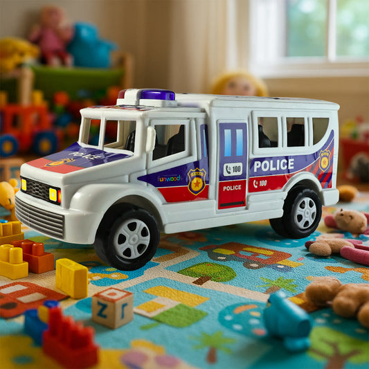 Funwoods Police Van Toy - (1 Pc) Friction Powered Push-and-Go Police Vehicle with Realistic Design & Smooth Rolling Wheels