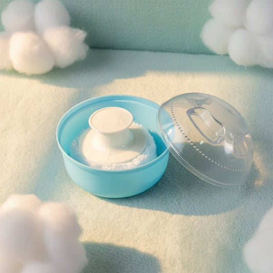 Baby Powder Puff Storage Box with Soft Applicator and Protective Lid for Gentle Newborn & Infant Skin Care – Easy Dispensing Talcum Powder Container (1 Set)