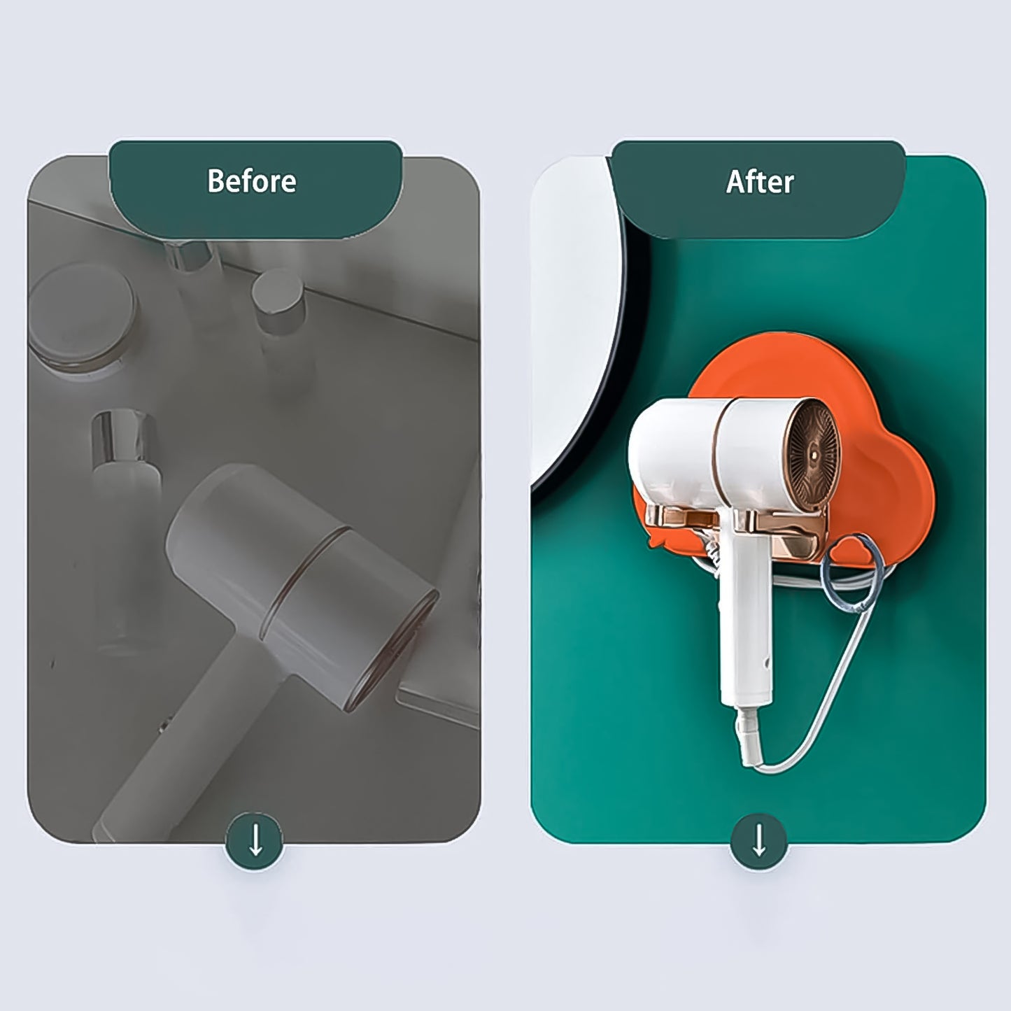 Foldable Hair Dryer Holder Wall Mounted Self Adhesive Hair Dryer Stand with Wire Storage Organizer for Bathroom, Salon and Home (1 Piece)