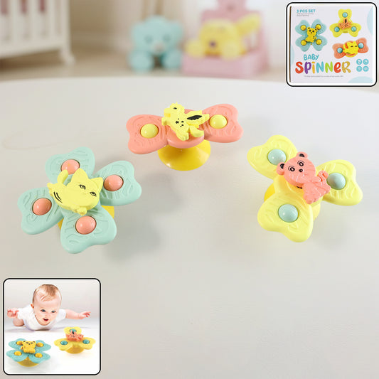 BuzzyBaby Spinner Toy Set – Suction Cup Spinning Toys for Sensory Development, Tummy Time Play & Early Learning Stimulation (3 Pc Set)