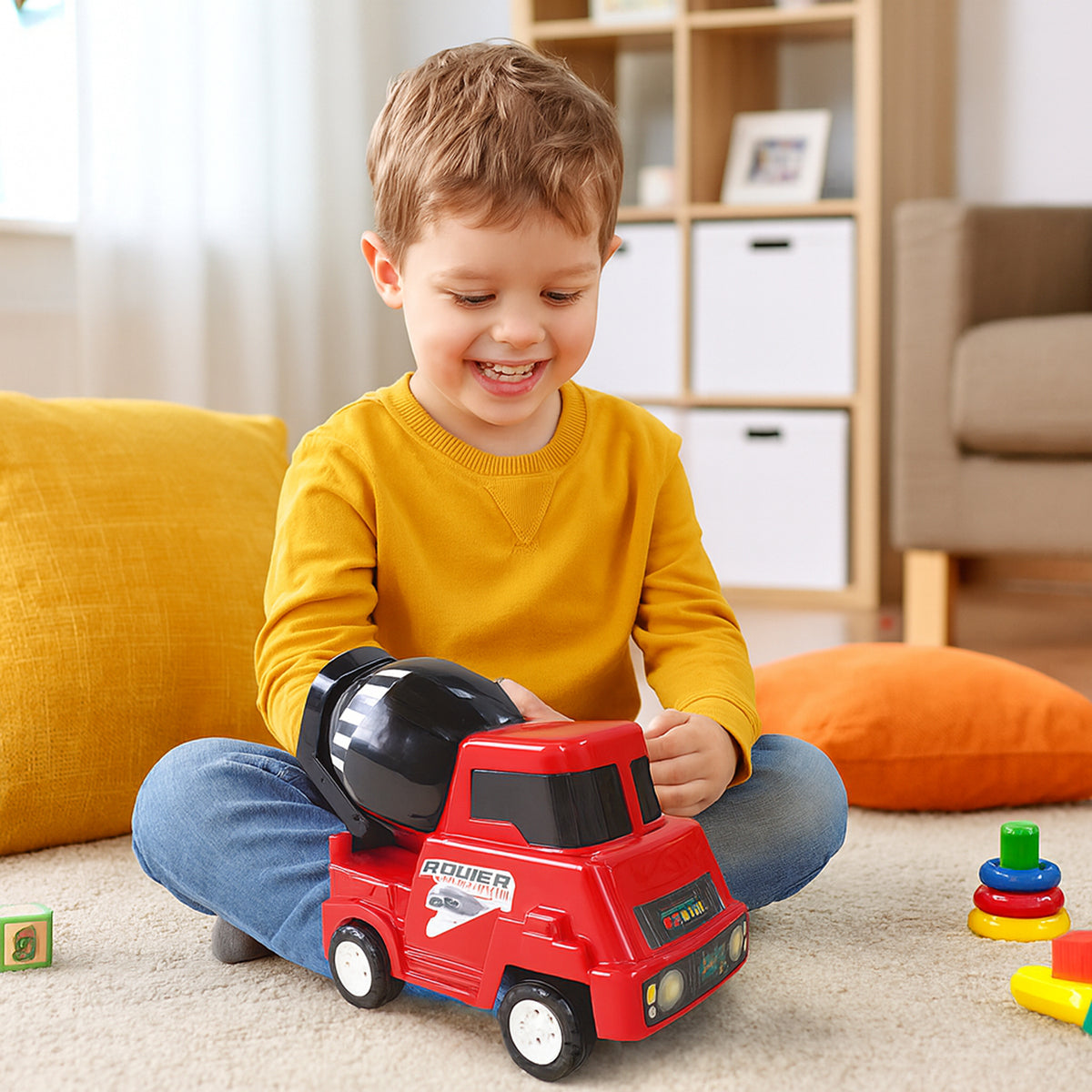 Funwoods Kids Power Cement Mixture Toy Truck - (1 Pc) Friction Powered Construction Vehicle with Rotating Mixer Drum | Heavy-Duty Design for Creative Play