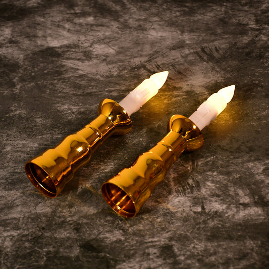 2 Pcs LED Flameless Candle Lights, Battery Operated Flickering Electric Candles with Gold Base & Suction Cups for Window, Wedding, Christmas & Home Decoration