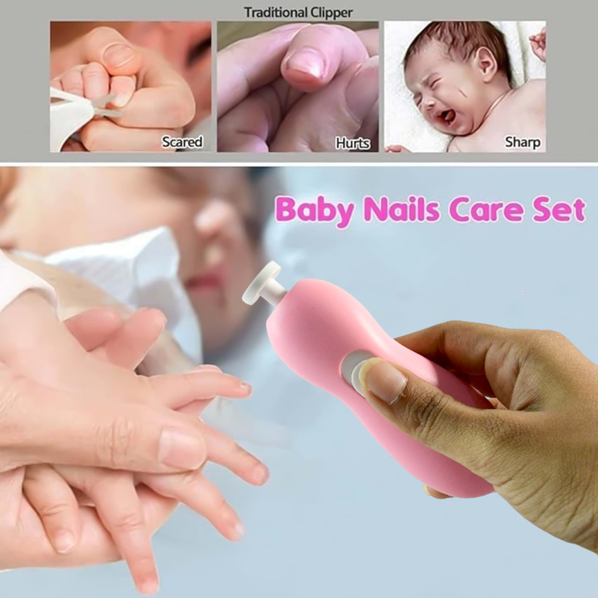 Baby Nail Trimmer And Manicure - (1 Set) Gentle Nail File with 6 Grinding Heads for Infant, Kids & Adult Nail Care (1 Set)
