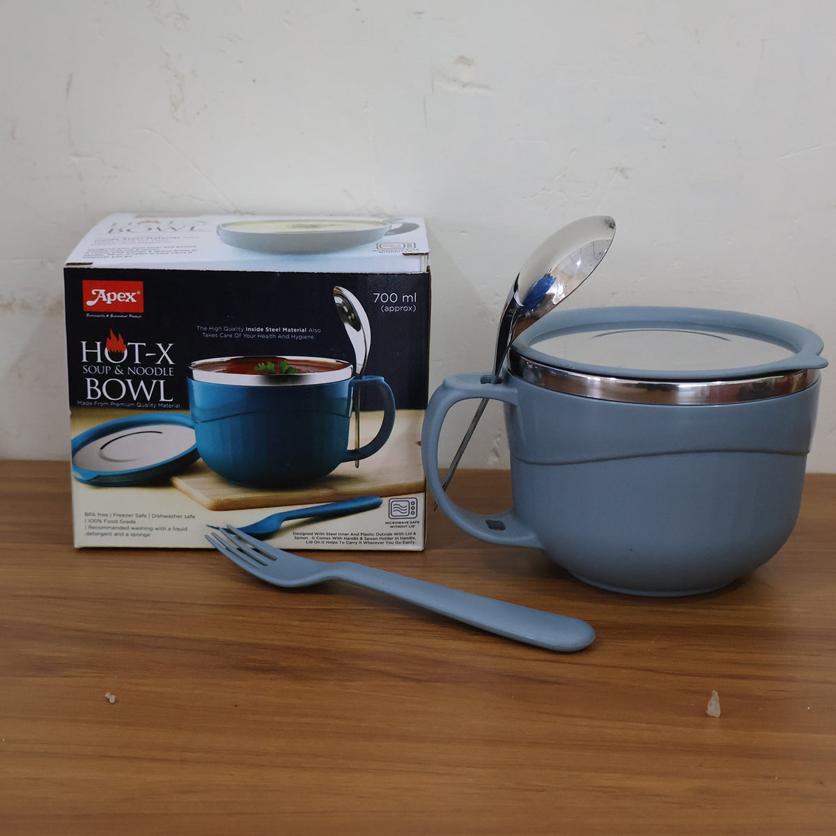Apex Hot-X Soup/Noodle Bowl (700 Ml) | Double-Wall Hot Food Container with Airtight Lid & Spoon/Fork Set
