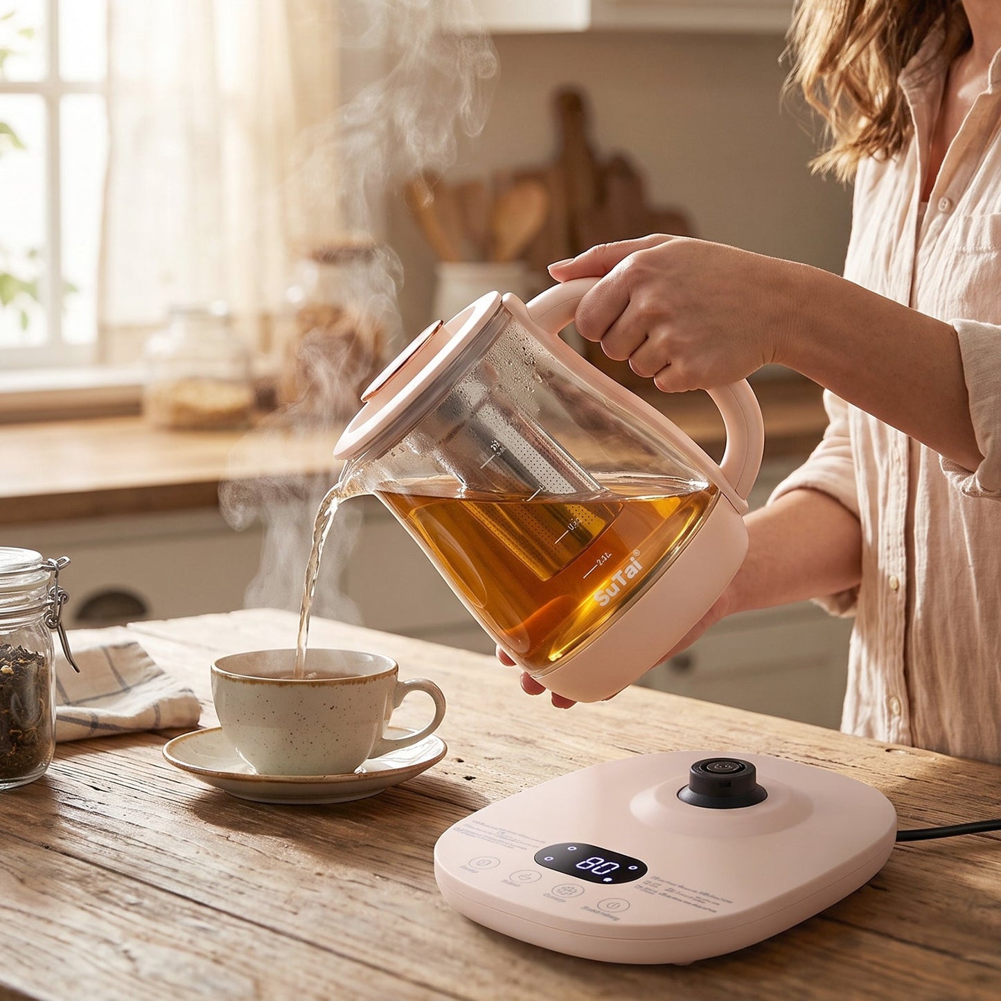 Electric Glass Kettle 2.3 Litre Multi Function Tea Maker and Water Boiler with Glass Infuser, Digital Temperature Control and Keep Warm Function (1 Pc)