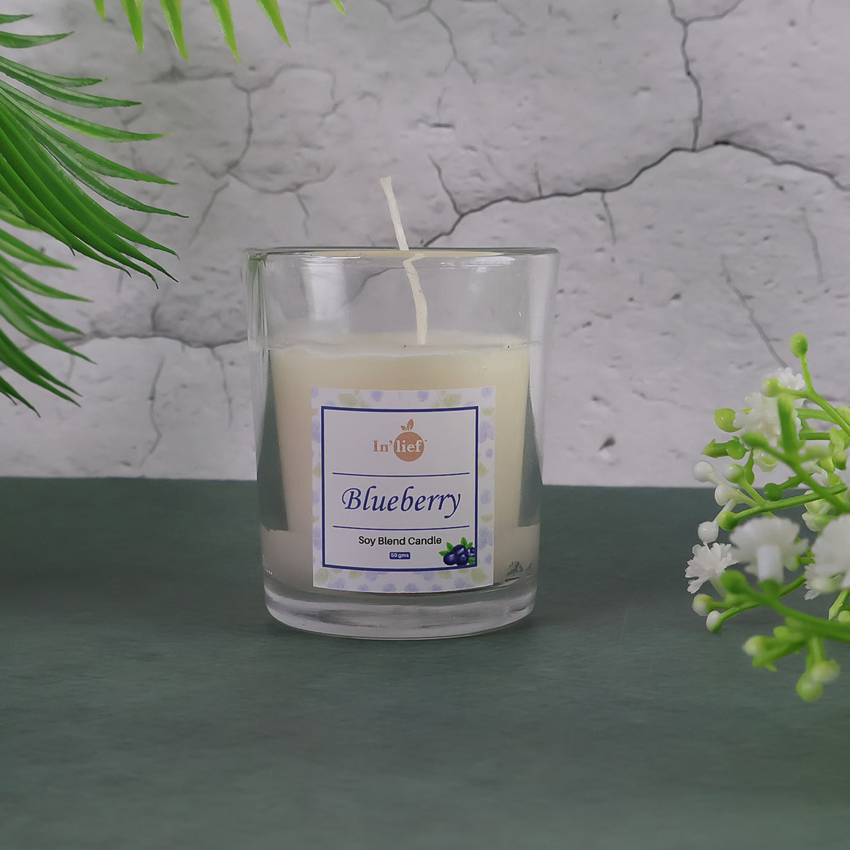 Inlief Blueberry Soy-blend Votive Candle Glass 50 Gm (1 Pc) Hand-Poured Aromatherapy Candle in Clear Glass | Cozy Fragrance • Clean Burn • Gift-Ready