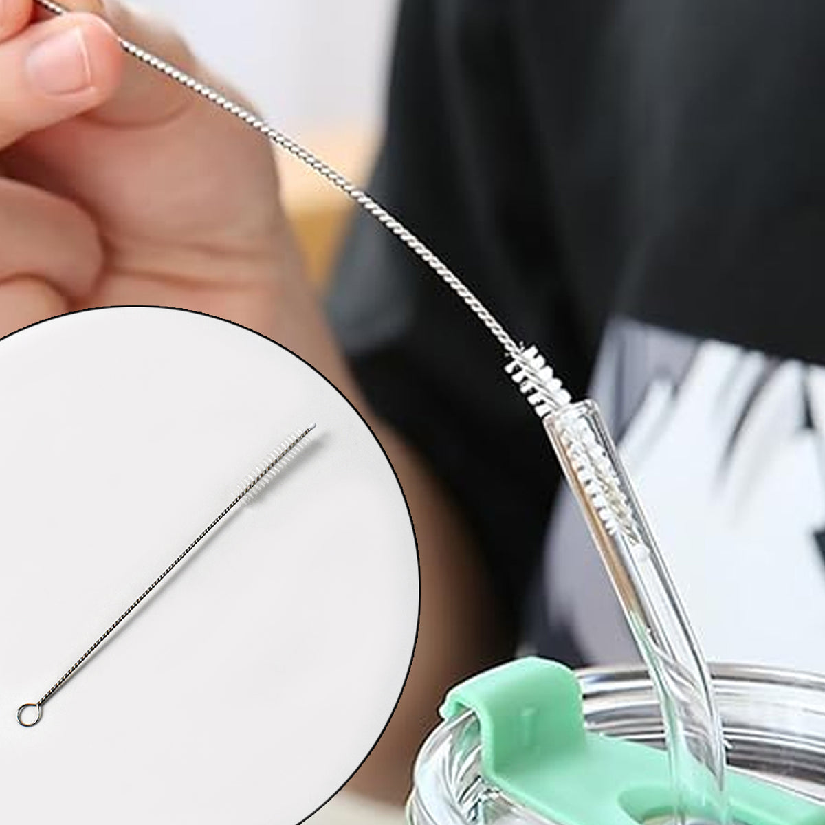 Stainless Steel Straw Cleaning Brush Drinking Pipe (20 Cm 1 Pc) | Flexible Nylon Head Tube Cleaner | Deep Cleaning Tool for Straws, Spouts & Small Nozzles