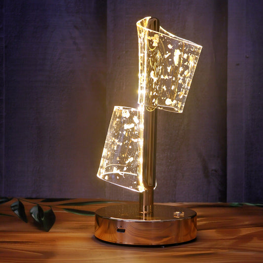 Luxury Golden Crystal Led Double Shade Table Lamp (1 Pc) | Modern USB Charging Decorative Lamp | Bedside & Living Room Accent Light
