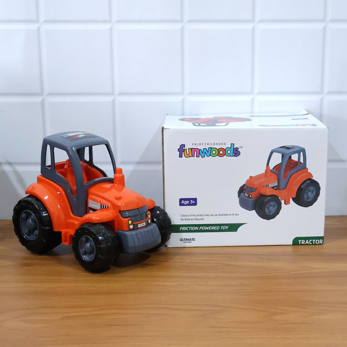 Funwoods Kids Friction Powered Tractor Toy - (1 Pc) Heavy-Duty Farm Vehicle with Realistic Design & Large Rugged Wheels