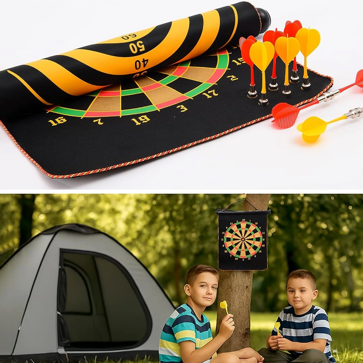 Magnetic Roll-up Dartboard Game - 12-inch Set | Safe Tip-less Magnetic Darts | Hanging Target Board | Portable Indoor/Outdoor Family Skill Game
