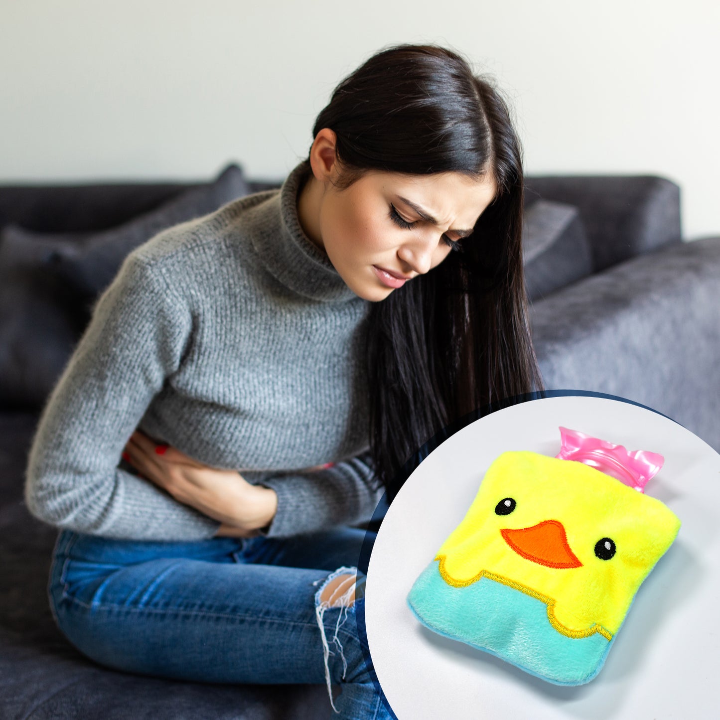 Yellow Duck Small Hot Water Bag with Soft Cover | Pain Relief & Hand–Feet Warmer