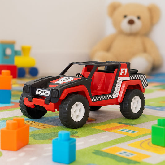 Funwoods Free-wheel Racing Jeep Toy Car - 1 Pc | Sturdy Wide-Tyre Push & Go Vehicle | Smooth Rolling | Open-Cabin Adventure Design