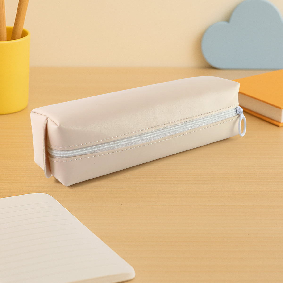 Slim PU Leather Pencil Pouch - (1 Pc) Soft Zippered Stationery Case with Ring Pull | Lightweight, Spill-Resistant & Multi-Purpose