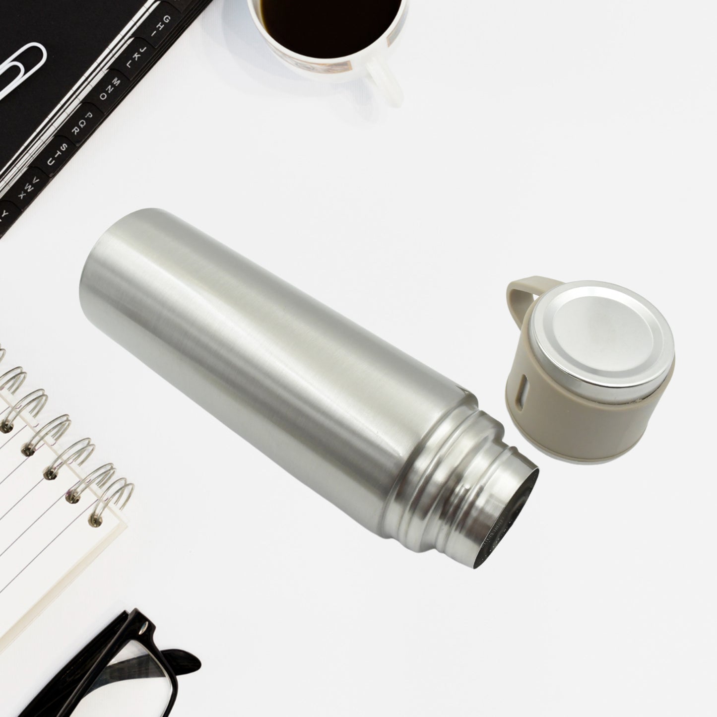 Vacuum Insulated Flask Bottle Stainless Steel Double Wall Hot and Cold Water Bottle Leakproof Travel Thermos with Cup Lid and Cleaning Brush