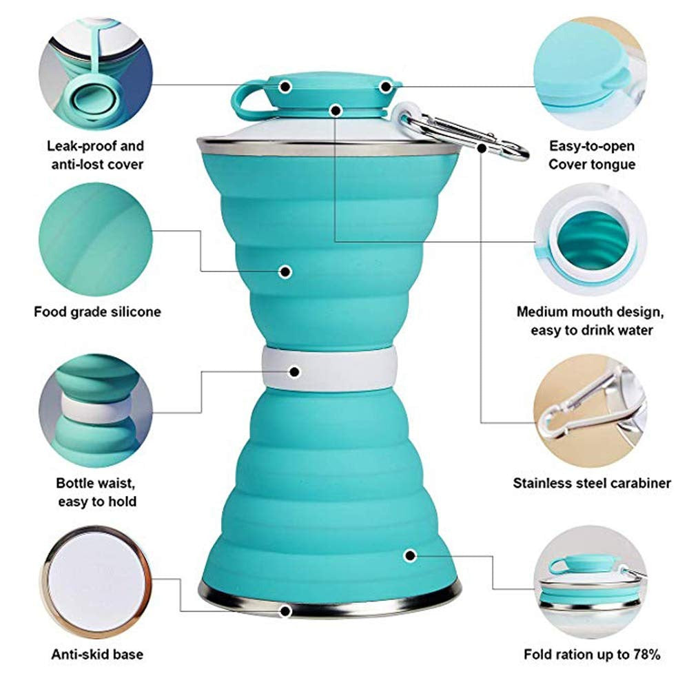 Silicone Traveling Water Bottle BPA Free | Leak-Proof | Lightweight | Foldable Space Saver for Gym, Camping & Outdoor Use