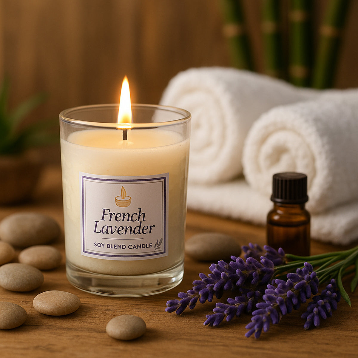 Inlief French Lavender Soy Blend Scented Candle In Glass Jar (50gm 1 Pc) Aromatherapy Relaxation Candle in Reusable Glass Jar | Calm • Stress-Relief • Gift-Ready