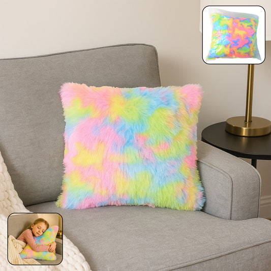 Soft Plush Multicolor Rainbow Cushion Pillow – Fluffy Decorative Throw Pillow for Sofa, Bed, Living Room and Gifting
