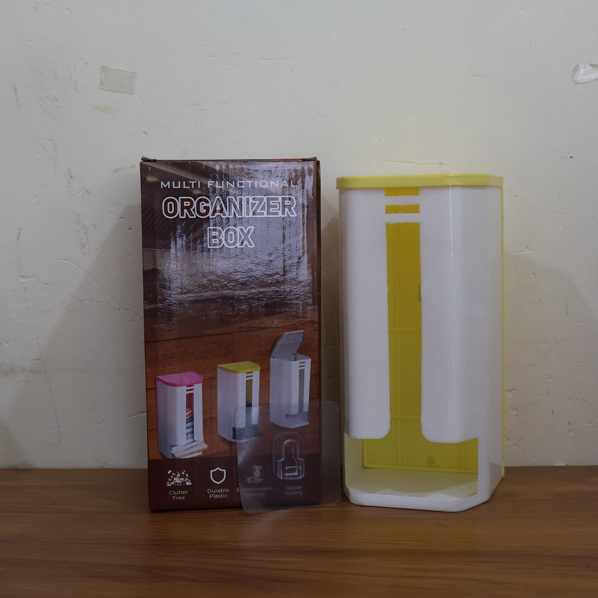 Wall-Mounted Plastic Bag Dispenser - (1 Pc) Front-Slot Quick Pull | Bottom Outlet | Drill-Free Mount Option | Space-Saving Storage