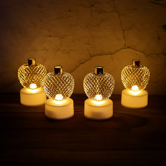 Decorative Apple Shape Led Tealight Candles - (4 Pc) Flameless, Battery Operated Festive Lights for Home Décor, Pooja, Diwali, Parties, Weddings & Gifting