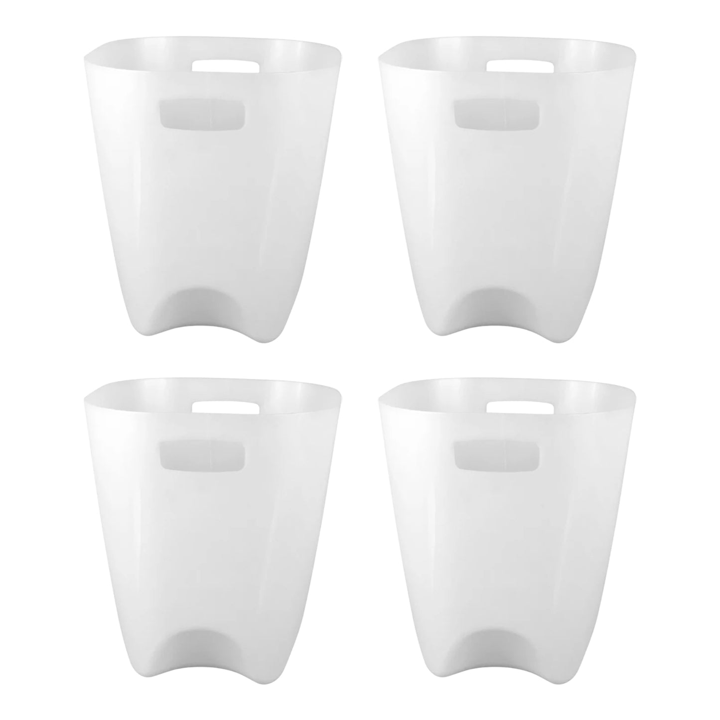 Modern Plastic Dustbin / Waste Paper Basket - (4 Pc) Compact Square Bin with Side Handles &; Raised Feet | Sturdy PP, Easy-Clean