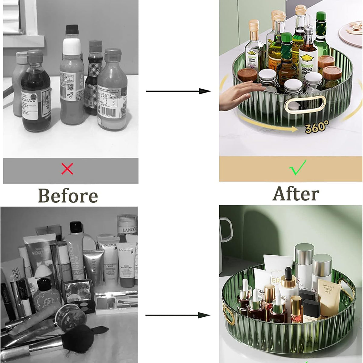 360 Rotating Multipurpose Storage Rack With Handles (1 Pc) Round Organizer Tray for Kitchen, Bathroom & Dressing Table