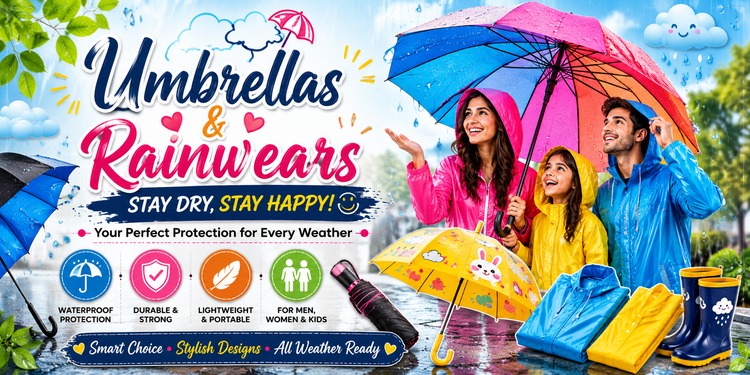 Collection of foldable umbrellas with UV protection for rain and sun