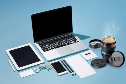 Camera Lens Shaped Coffee Mug Flask With Lid - 350 ML