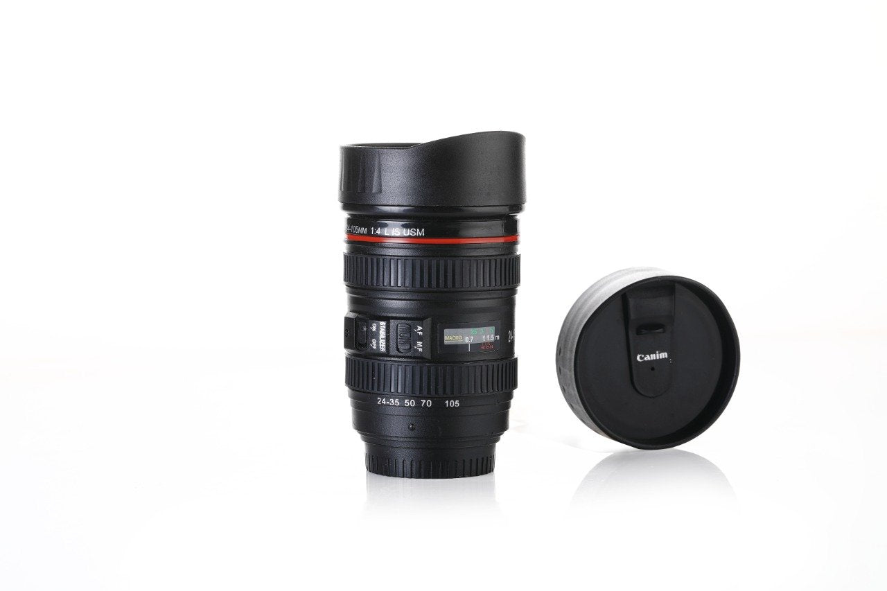 Camera Lens Shaped Coffee Mug Flask With Lid - 350 ML