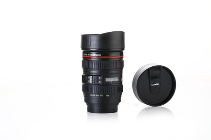 Camera Lens Shaped Coffee Mug Flask With Lid - 350 ML