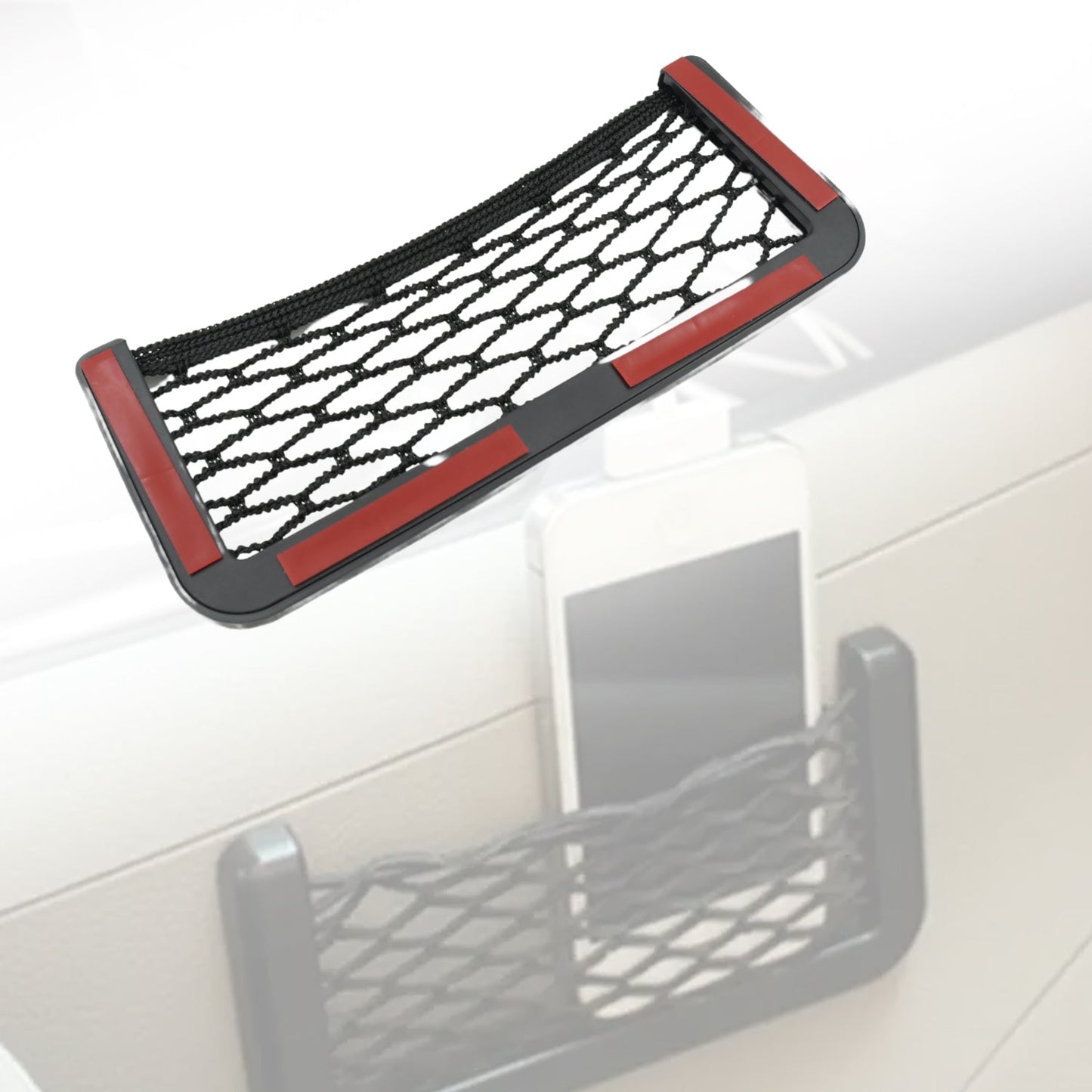 Car Seat Side Mesh Storage Pocket Organizer with Strong Adhesive | Elastic Car Net Bag for Mobile Phone, Wallet, Cards and Small Accessories (1 Pc)
