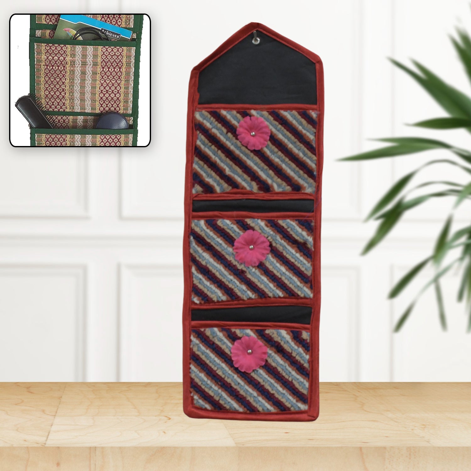 Foldable Hanging Organizer with 3 Compartments | Wall Hanging Document Holder and Magazine Organizer | Multi Pocket Letter Storage Bag for Home, Office, Dorm and Classroom