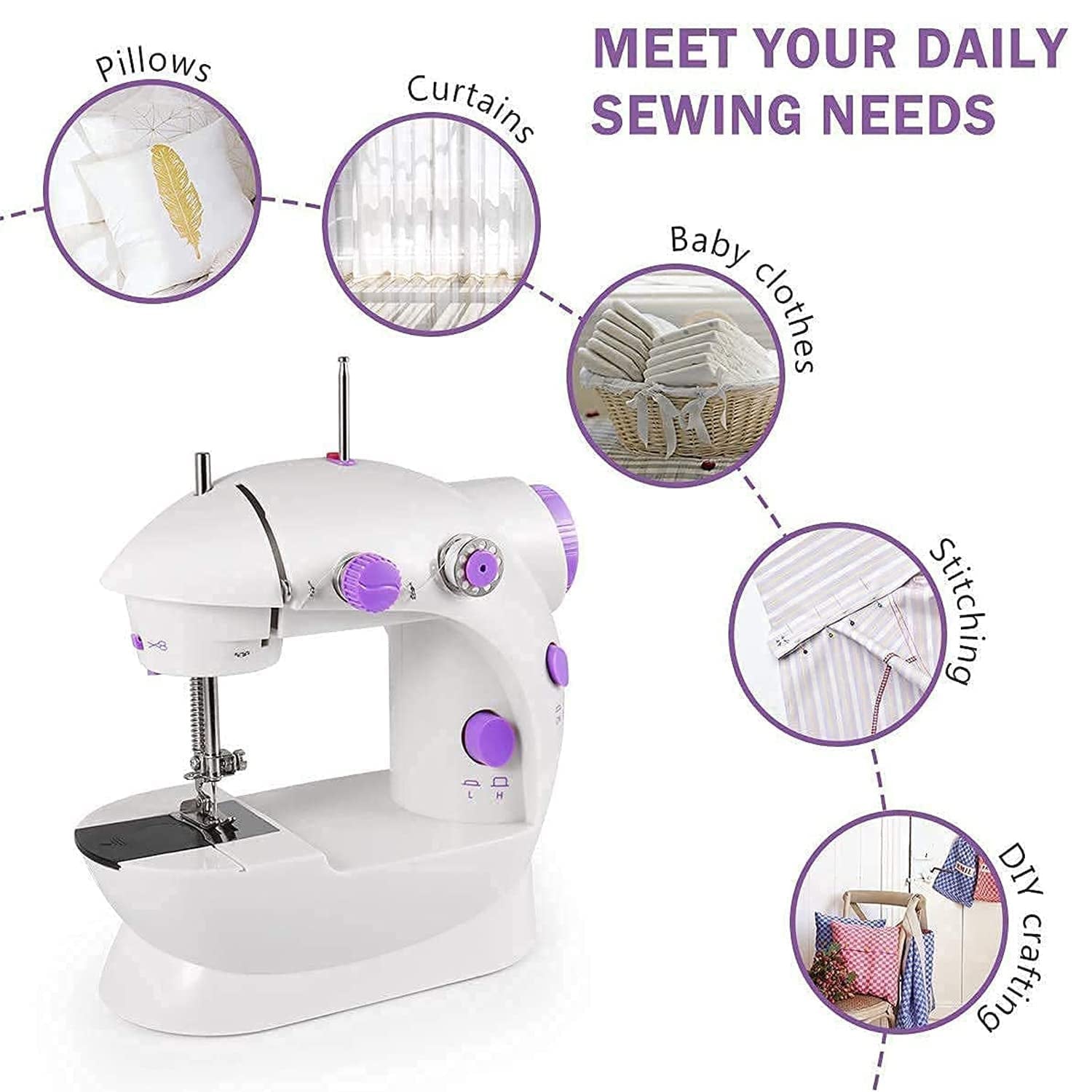 Mini Electric Sewing Machine with Extension Table Foot Pedal Adapter Portable Home Tailoring Stitching Machine (1 Set)