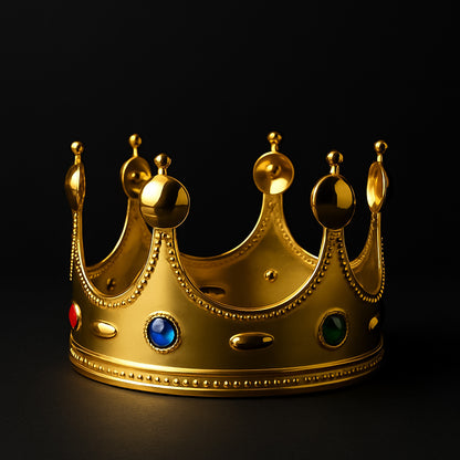 Golden Royal Crown Costume Headpiece with Colored Gems Lightweight King Crown for Fancy Dress Roleplay Parties and Events Pack of 1