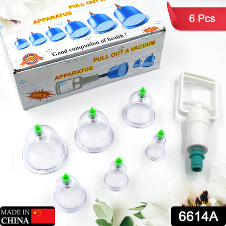 Vacuum Cupping Therapy Set 6 Cups with Hand Vacuum Pump for Body Massage, Muscle Relaxation, Deep Tissue Therapy and Home Wellness (6 Pc Set)