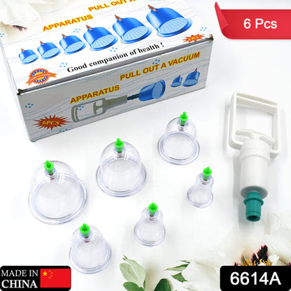 Vacuum Cupping Therapy Set 6 Cups with Hand Vacuum Pump for Body Massage, Muscle Relaxation, Deep Tissue Therapy and Home Wellness (6 Pc Set)
