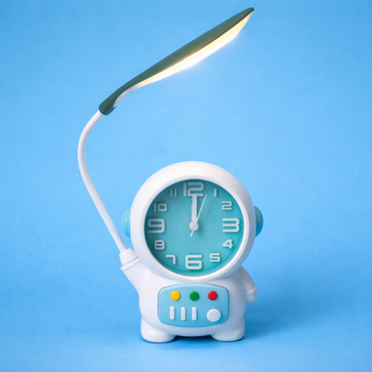 Astronaut LED Table Lamp with Built In Clock Flexible Study Desk Light for Kids Bedroom, Study Table and Bedside (1 Pc)