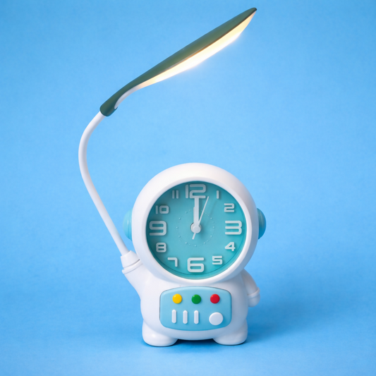 Astronaut LED Table Lamp with Built In Clock Flexible Study Desk Light for Kids Bedroom, Study Table and Bedside (1 Pc)