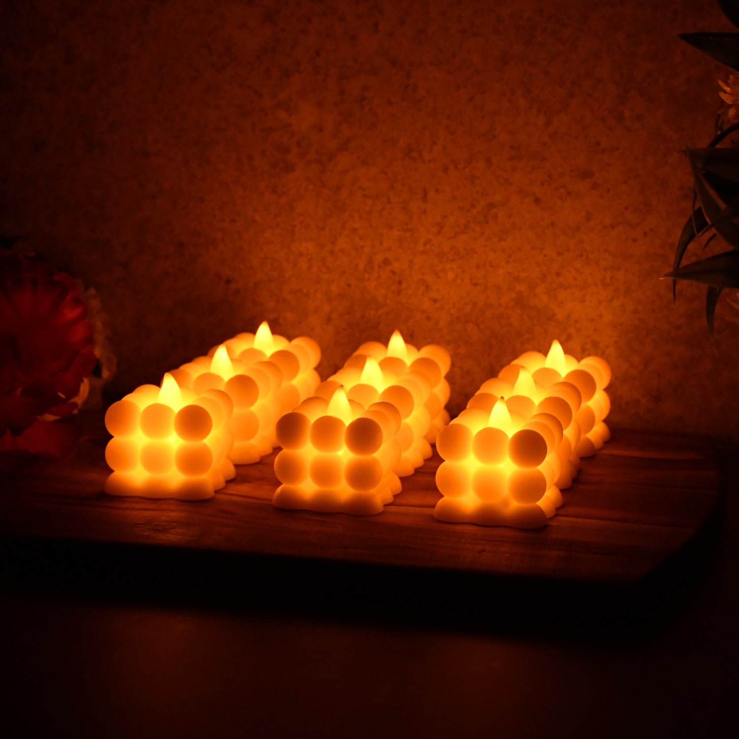 Set of 9 Decorative LED Bubble Cube Flameless Candles with Warm White Glow Battery Operated Tealight Candles for Home Diwali Wedding Party and Festive Decoration