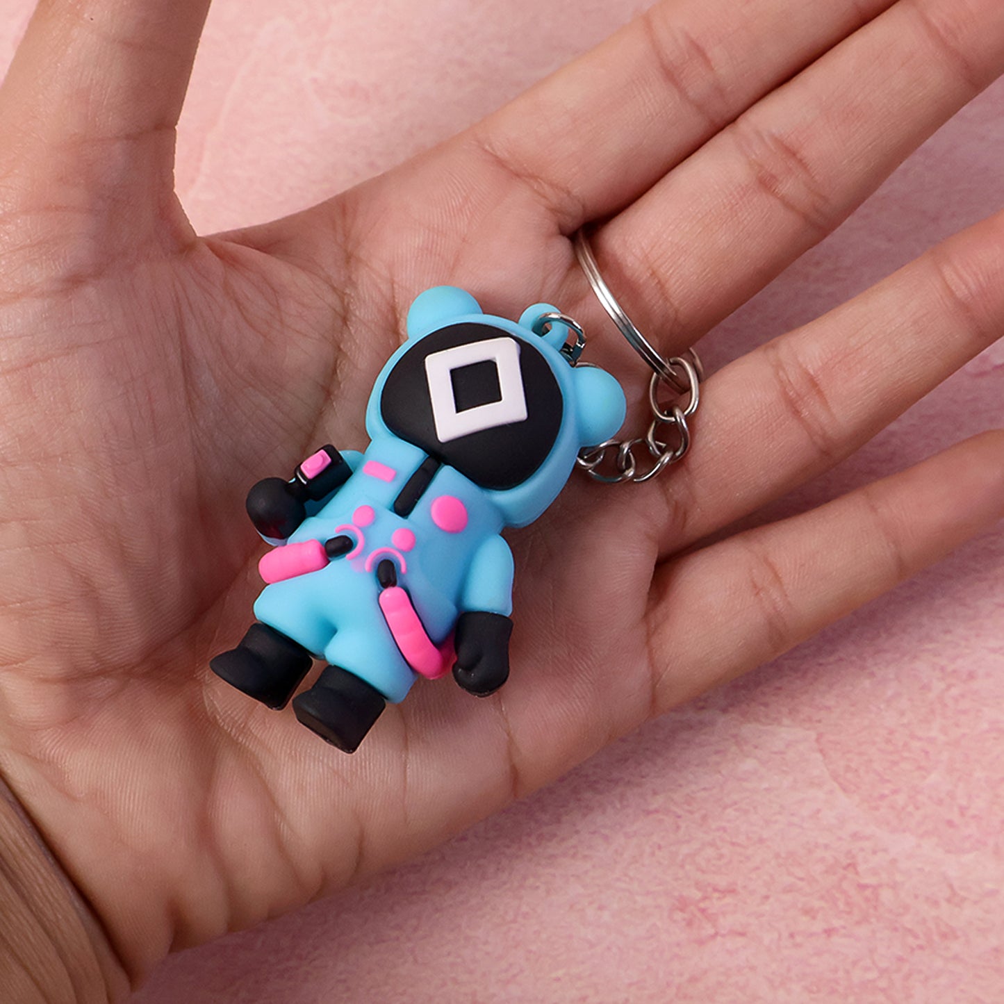 Cute Character Themed Soft Silicone Keychain with Metal Ring and Chain Cartoon Figure Bag Pendant Key Holder and Decorative Accessory (1 Pc Random Design)
