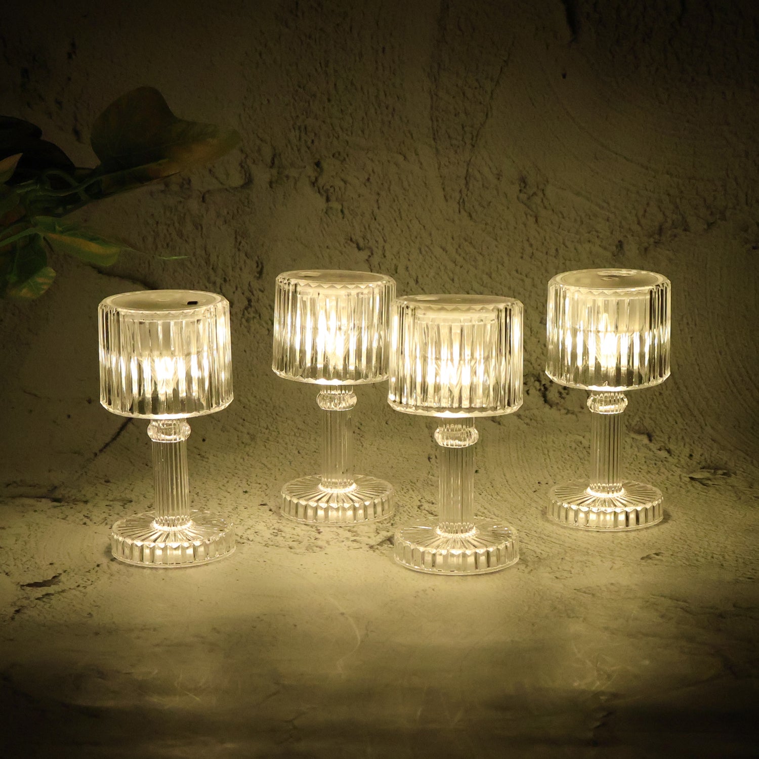 Set of 4 LED Crystal Effect Table Lamps Battery Operated Decorative Mini Desk Lights for Home Restaurants Weddings Festive Decor Diwali Table Centerpiece Lights
