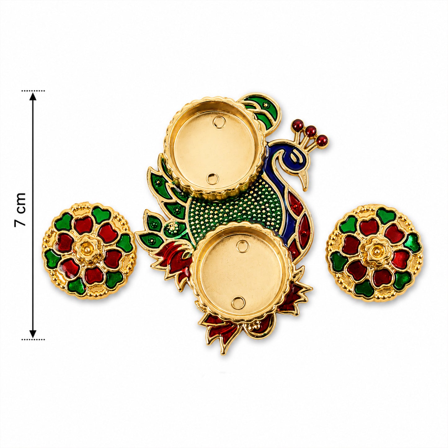 Premium Peacock Design Decorative Kumkum Dani Kankavati with Two Lidded Containers for Haldi, Kumkum, Roli, Chawal, Pooja and Festival Rituals (1 Pc)