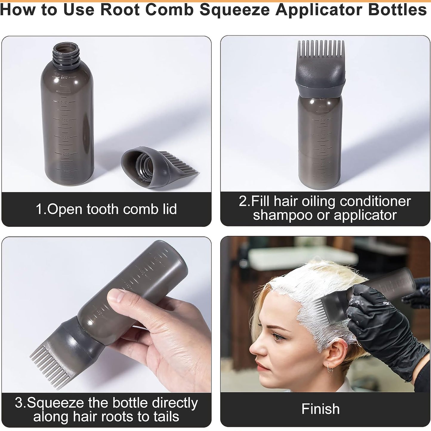 Hair Oil and Hair Dye Comb Applicator Bottle – Reusable Brush Applicator with Graduated Scale for Hair Coloring, Oiling and Scalp Treatment (1 Pc)