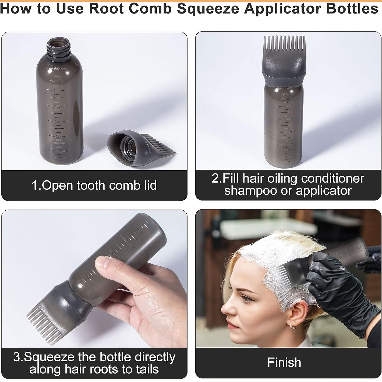 Hair Oil and Hair Dye Comb Applicator Bottle – Reusable Brush Applicator with Graduated Scale for Hair Coloring, Oiling and Scalp Treatment (1 Pc)