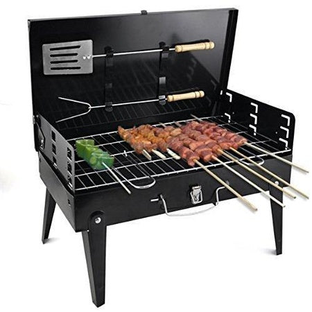 Portable Foldable Charcoal Barbecue Grill with Stainless Steel BBQ Tool Set – Outdoor BBQ Stand for Camping, Picnic, Garden and Patio