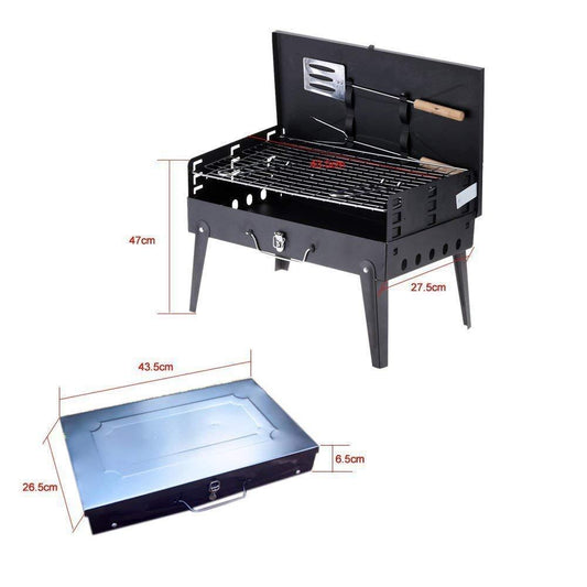 Portable Foldable Charcoal Barbecue Grill with Stainless Steel BBQ Tool Set – Outdoor BBQ Stand for Camping, Picnic, Garden and Patio