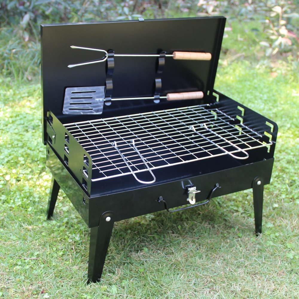 Portable Foldable Charcoal Barbecue Grill with Stainless Steel BBQ Tool Set – Outdoor BBQ Stand for Camping, Picnic, Garden and Patio