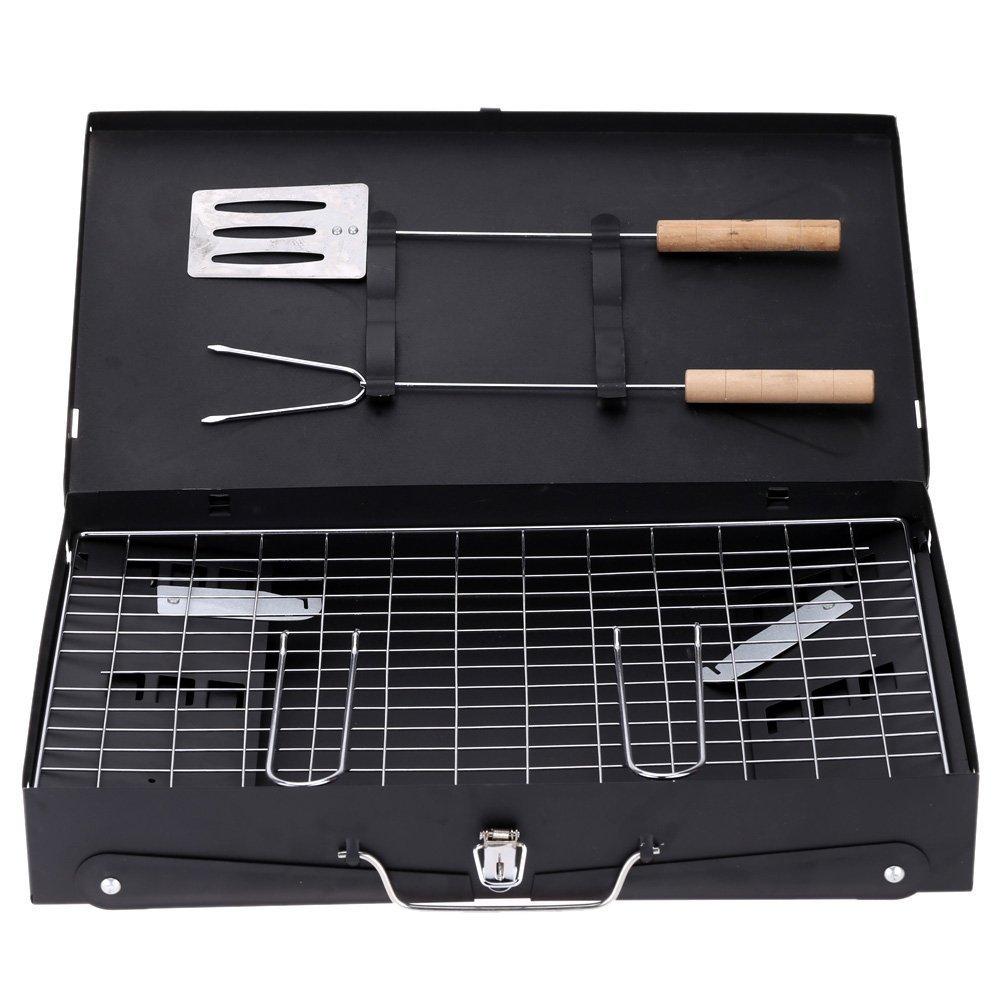 Portable Foldable Charcoal Barbecue Grill with Stainless Steel BBQ Tool Set – Outdoor BBQ Stand for Camping, Picnic, Garden and Patio