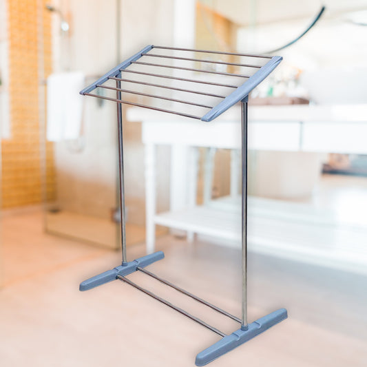 Multi Functional Single Tier Mobile Towel Rack Foldable Stainless Steel Clothes Drying Stand with Wheels for Towels Clothes Balcony Indoor Outdoor Laundry Use (1 Pc)