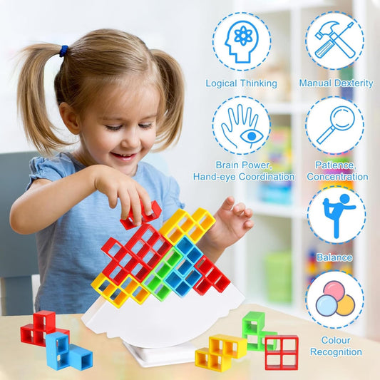 3D Tower Balance Game 16 Piece Tower Stacking Blocks Building Game for Kids Age 3 Plus (1 Set)